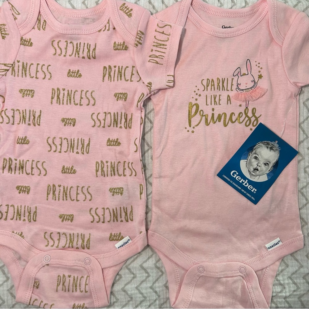 Set of 8 Eight Gerber Onesies Short Sleeve Girls Pink White Sz 0-3M